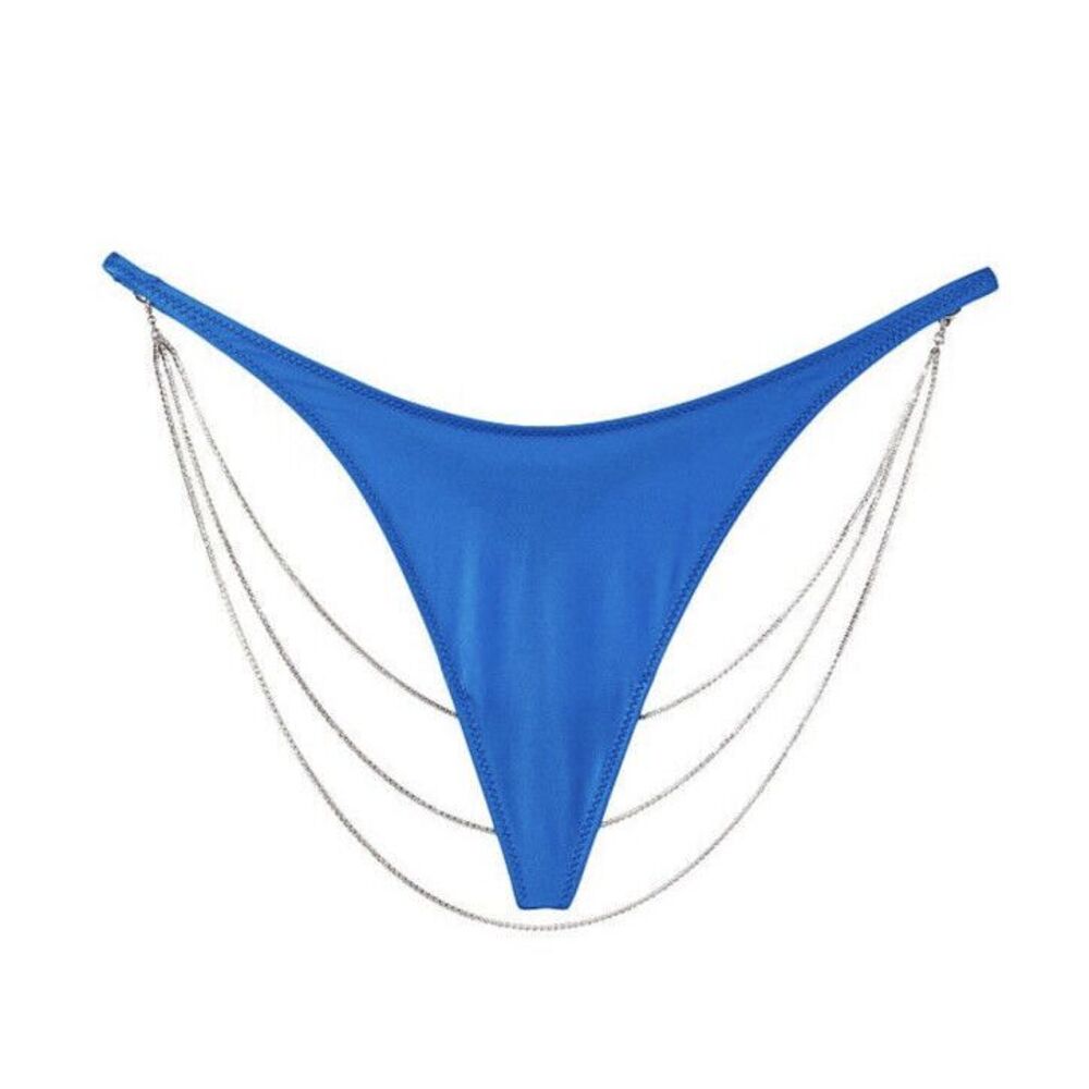 NWT Victoria's Secret Shine Chain‎ V-String Panty Enamel Blue Sz S